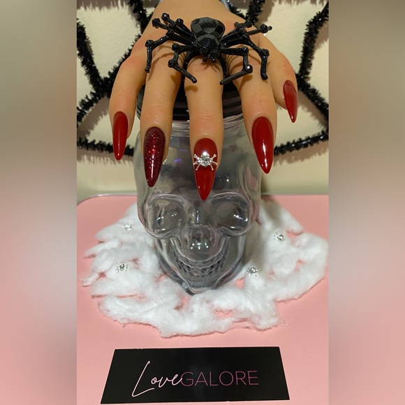 Hand crafted (Jelly Red) Halloween Medium Stiletto or Medium Almond Press Ons - Picture 3 of 12